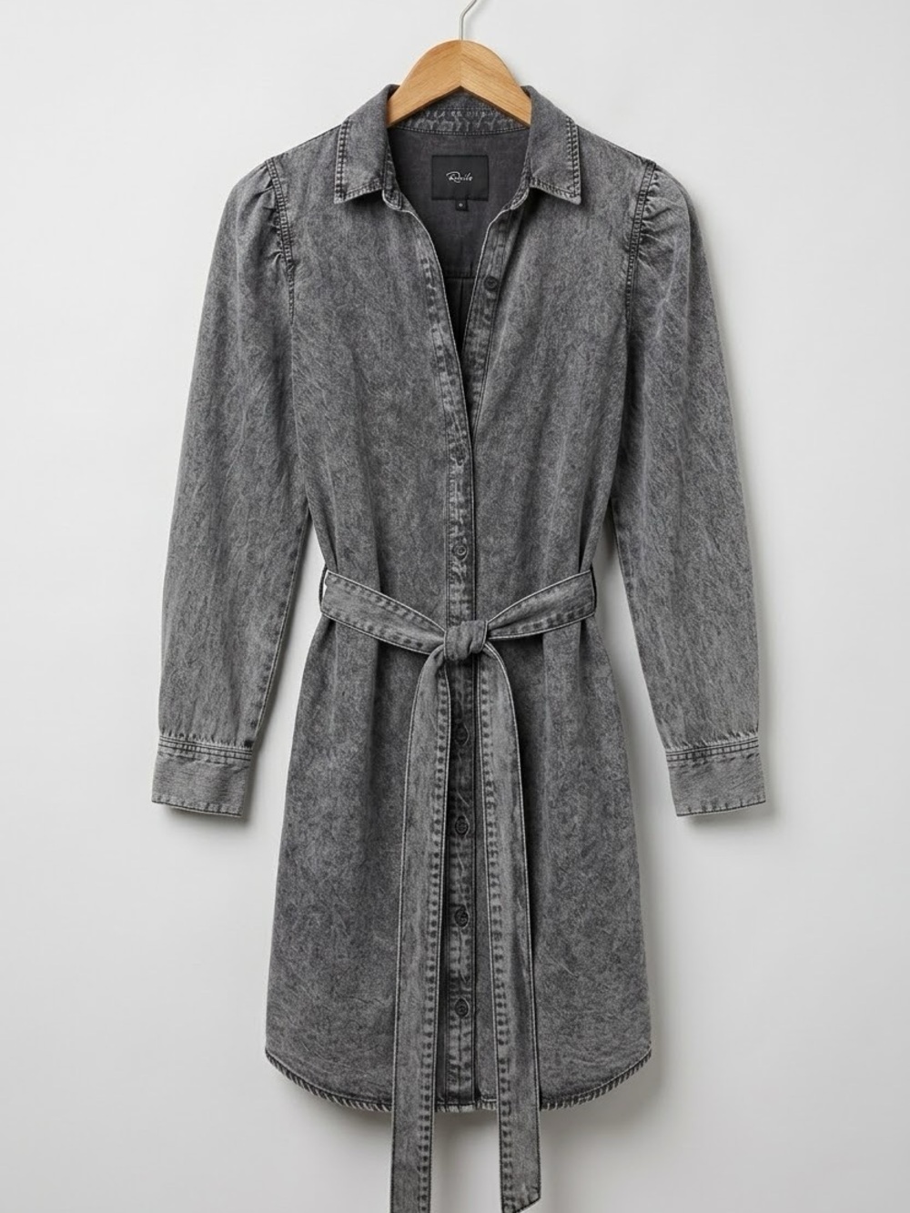 Rails Adele Denim Shirtdress Black Acid Wash Puff Sleeve Mini Small NWT